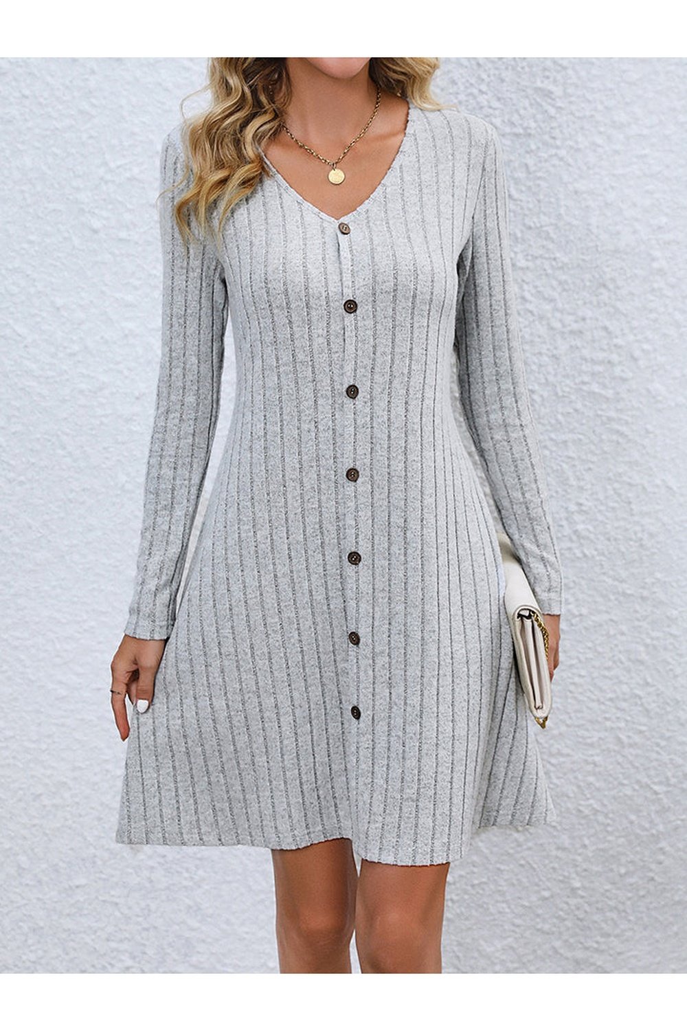 V-Neck Long Sleeve Mini Dress