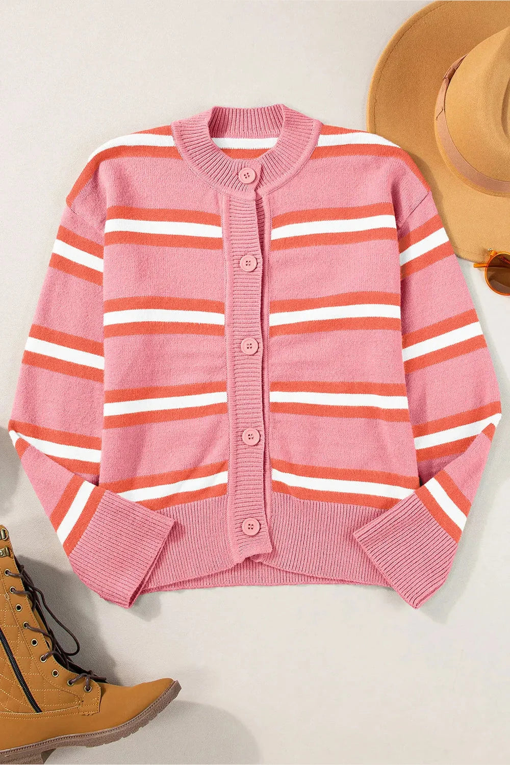 Striped Button Up Long Sleeve Cardigan