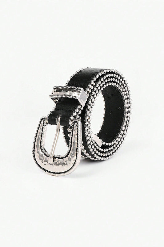 Studded Rhinestone PU Leather Belt