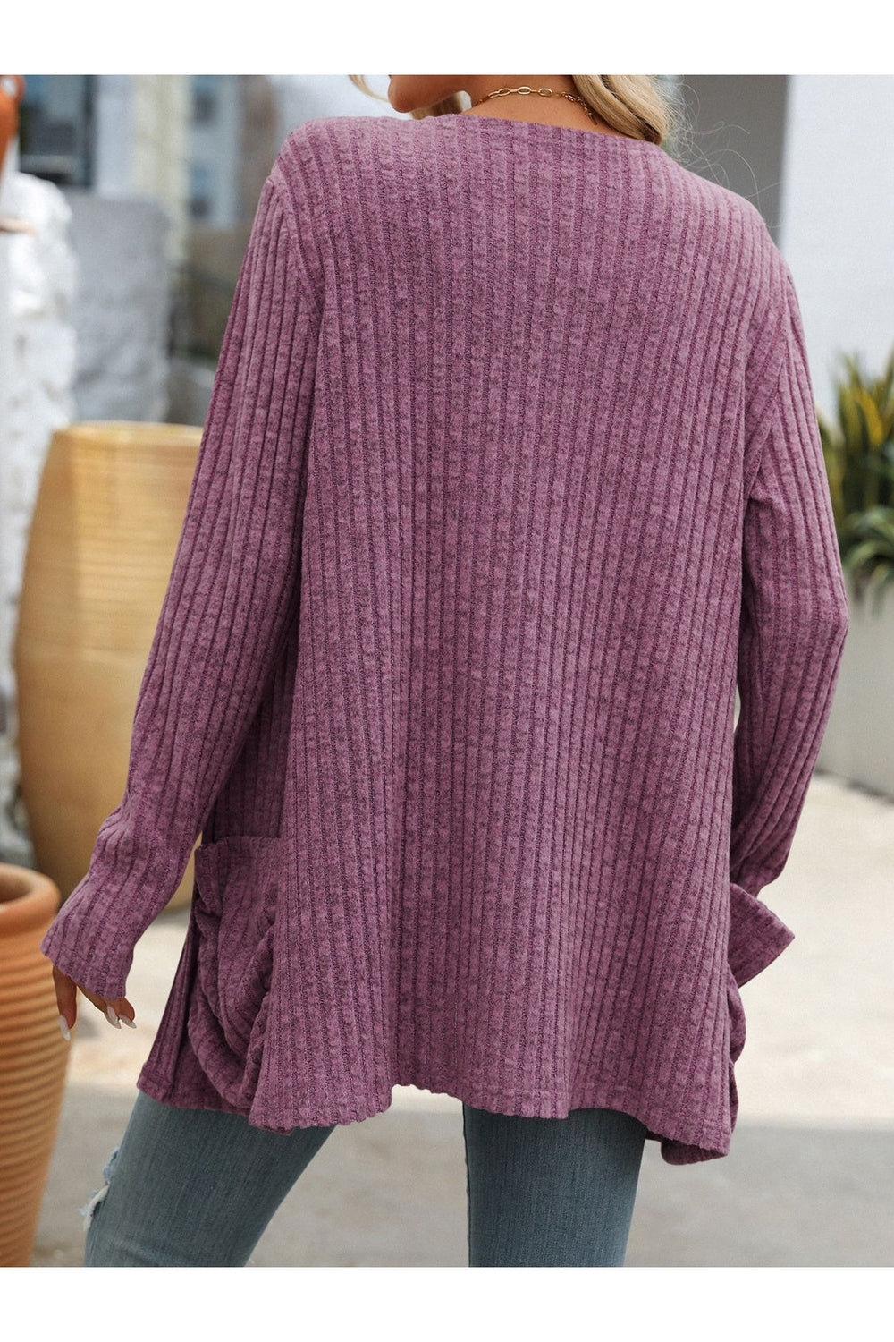 Mandy Open Front Long Sleeve Ribbed Cardigan