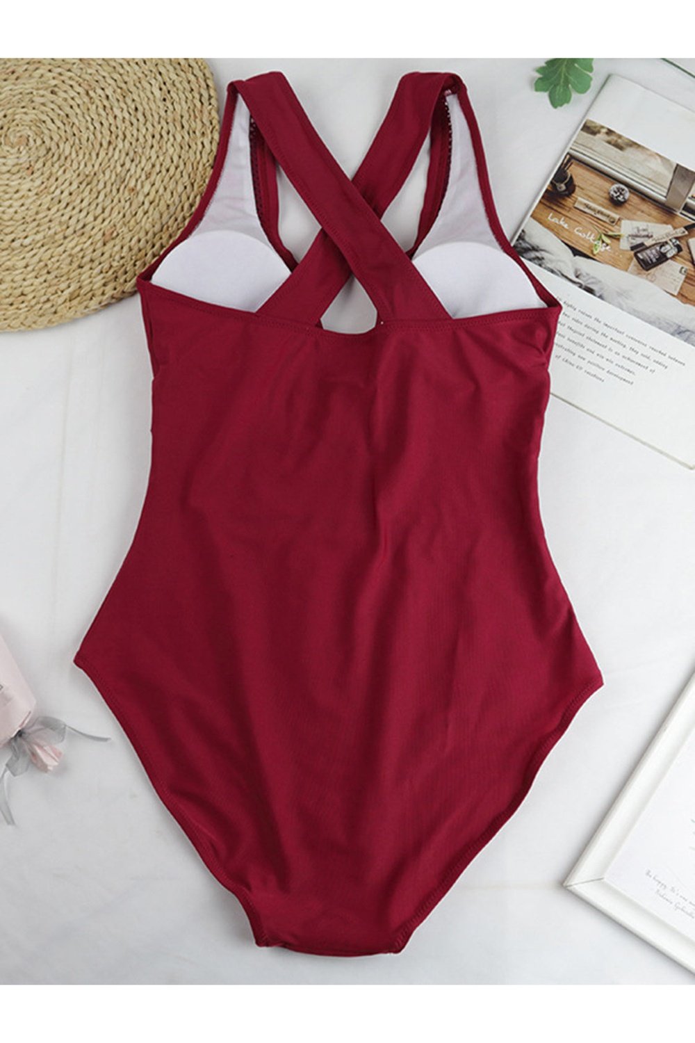 Crisscross Plunge Wide Strap One-Piece Swimwear