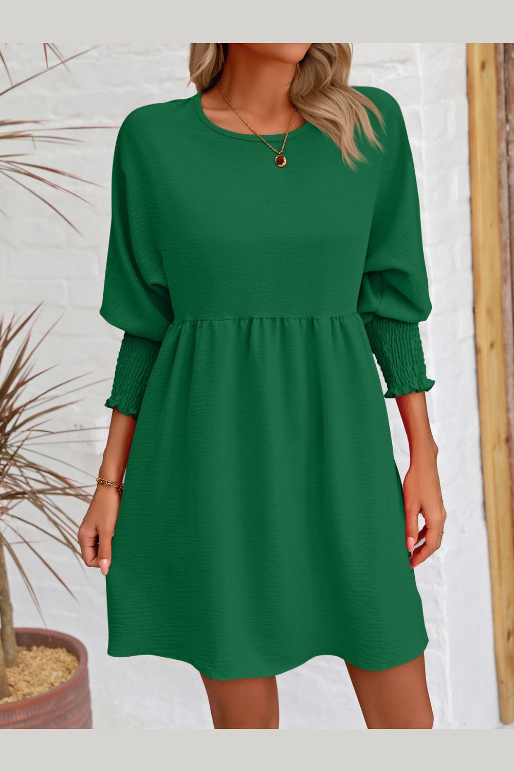 Round Neck Lantern Sleeve Mini Dress