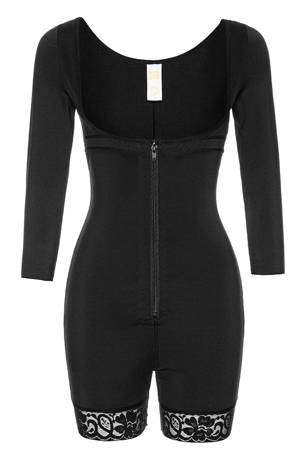 Full Size Zip Up Lace Detail Long Sleeve Shapewear