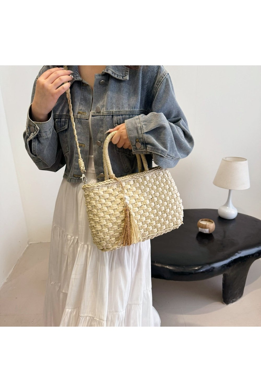 Braided Strap Paper Weave Shoulder Bag