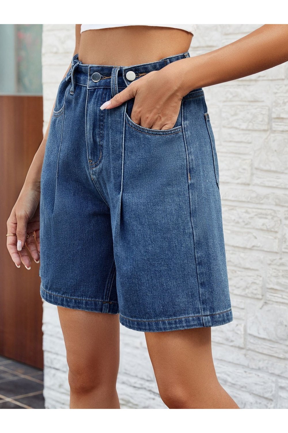 High Waist Denim Shorts with Pockets