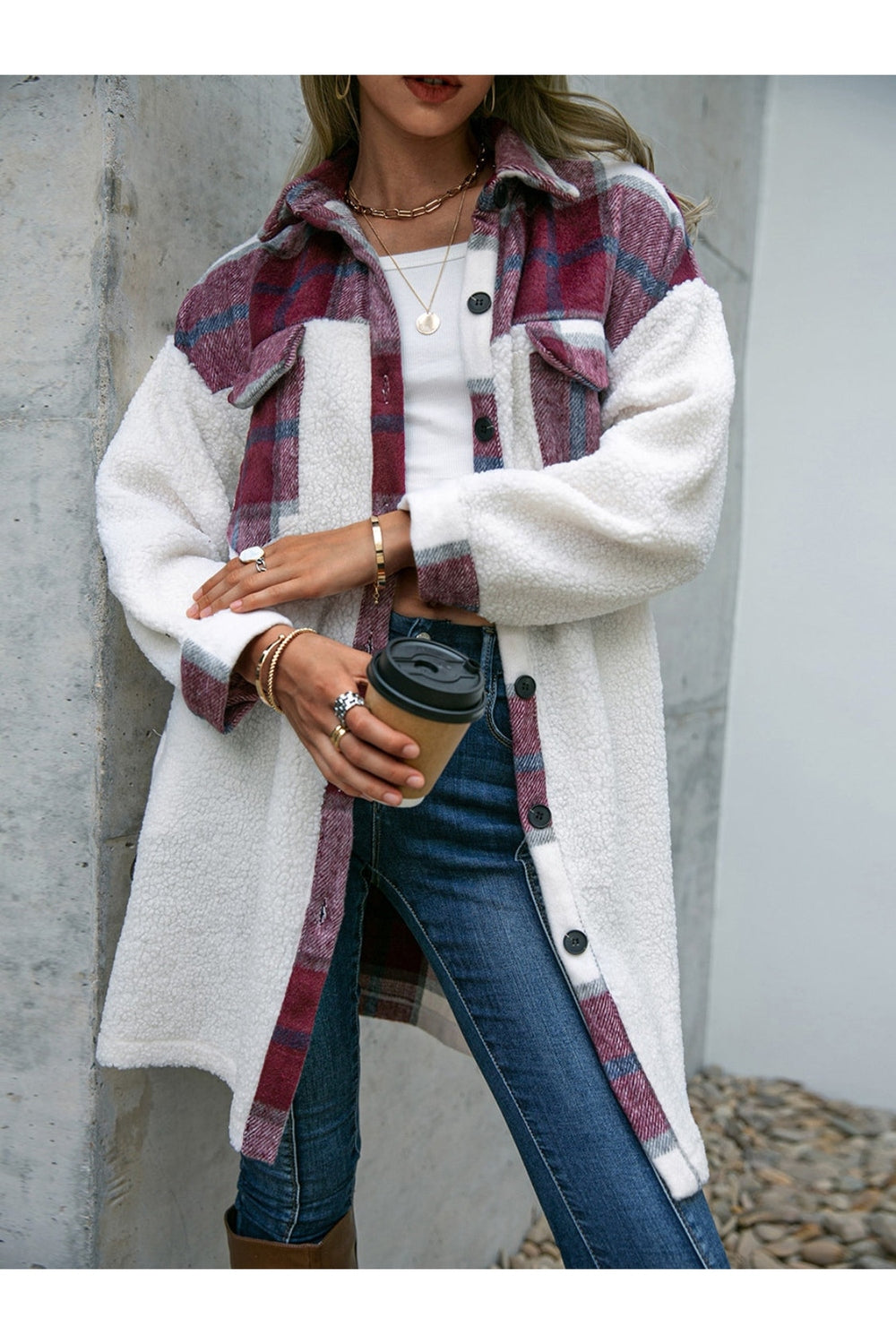 Plaid Dropped Shoulder Longline Coat