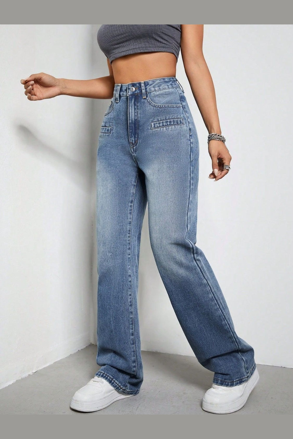 High Rise Wide Leg Jeans with Pockets