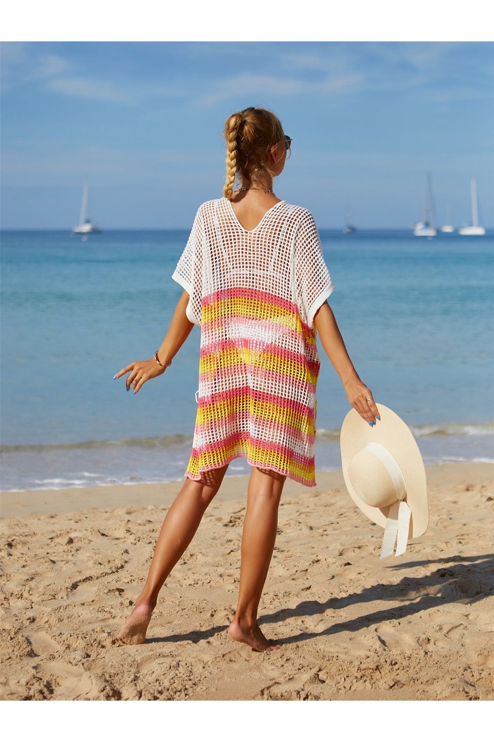 Cutout Striped Cover-Up with Tassel