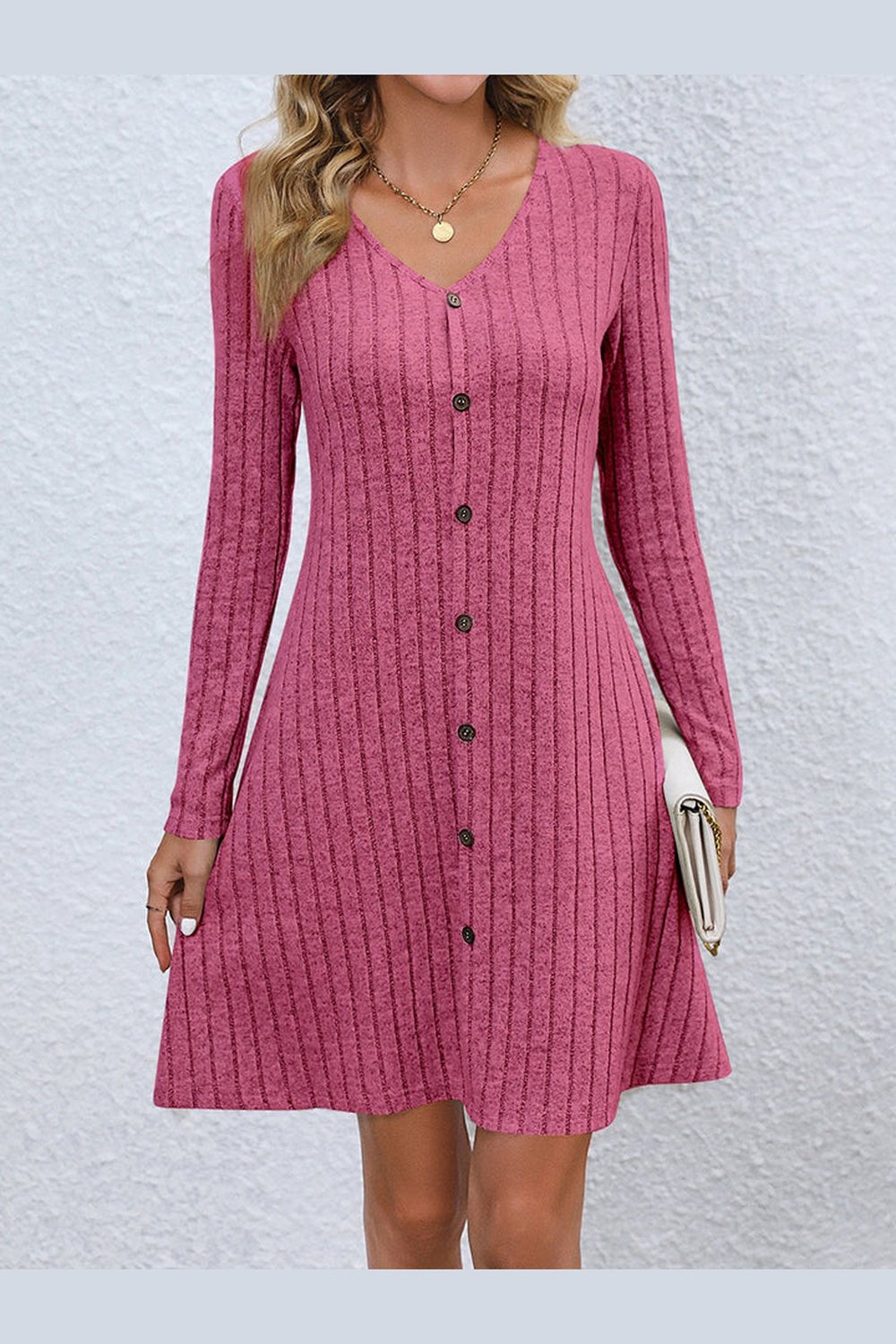 V-Neck Long Sleeve Mini Dress