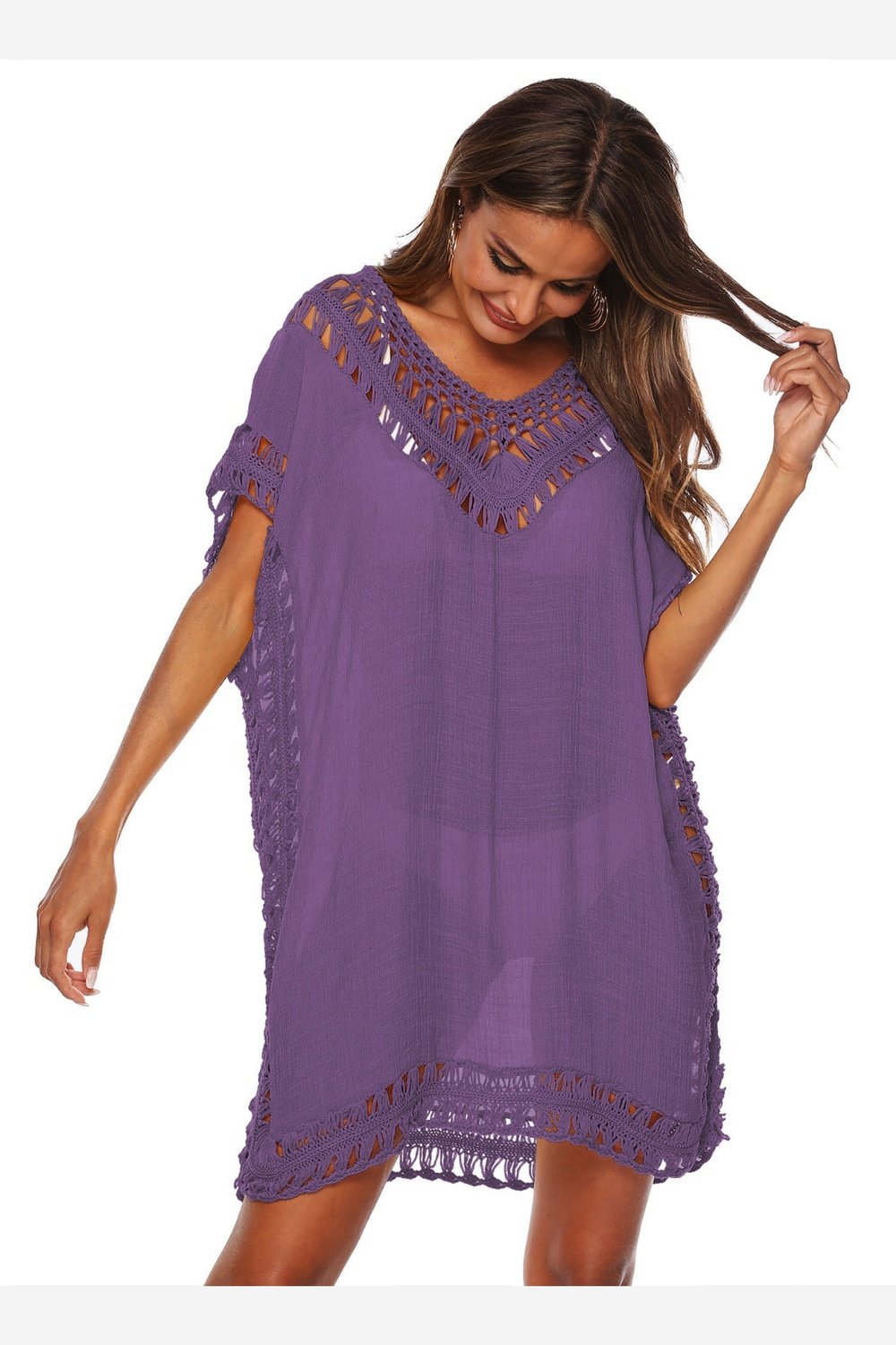 Cutout V-Neck Short Sleeve Cover-Up