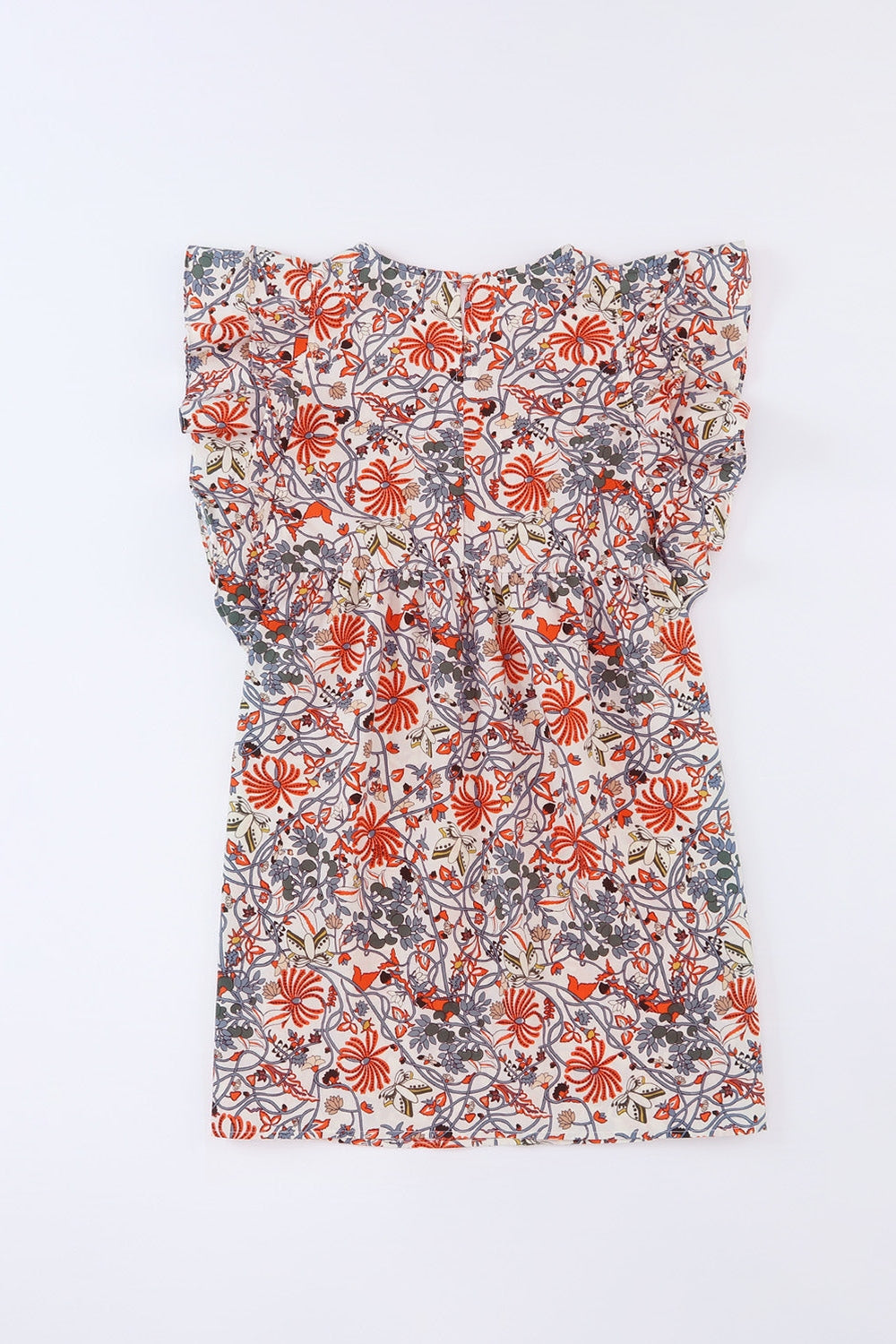 Floral Round Neck Frill Trim Dress