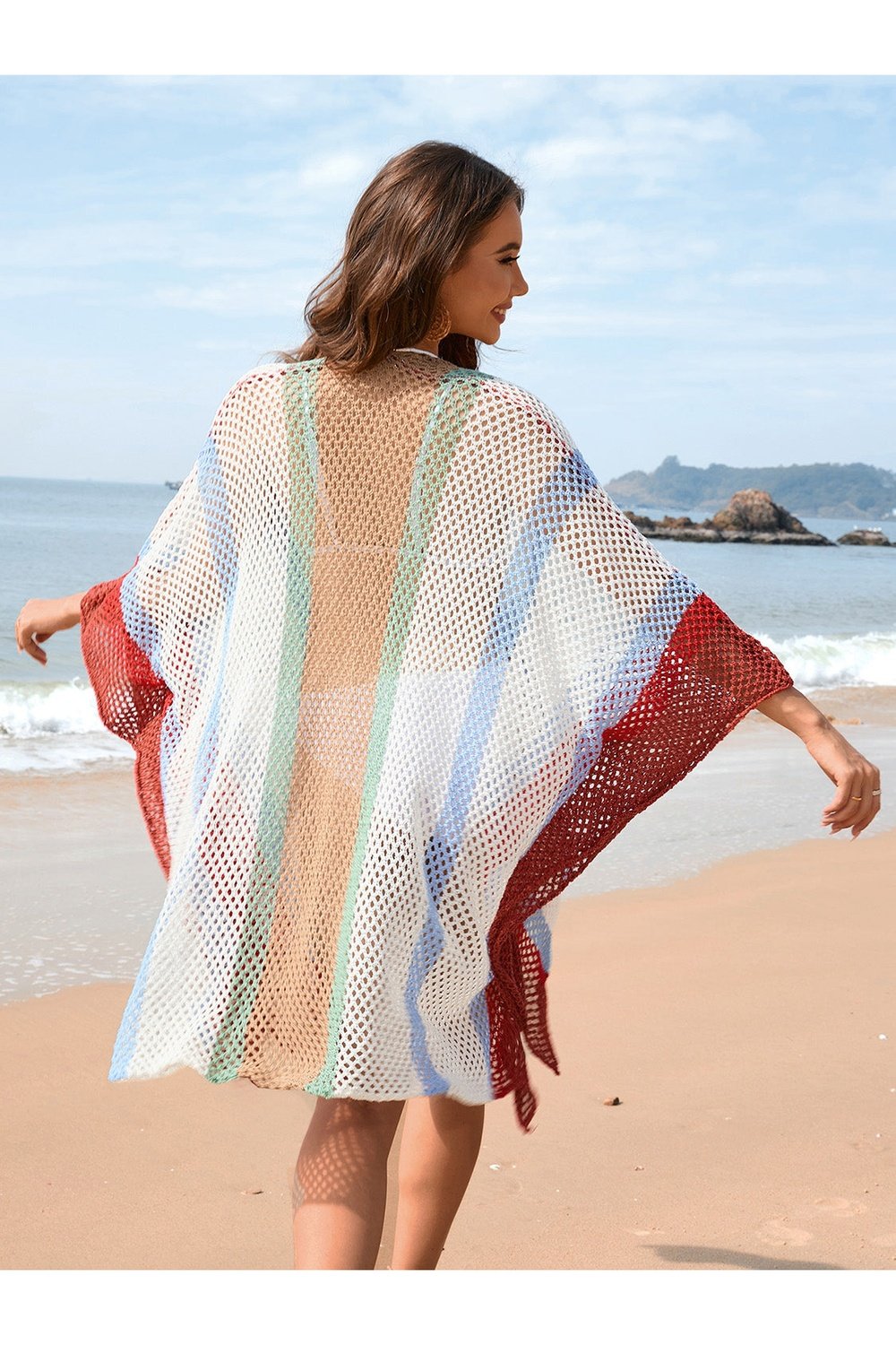 Openwork Color Block Plunge Cover-Up