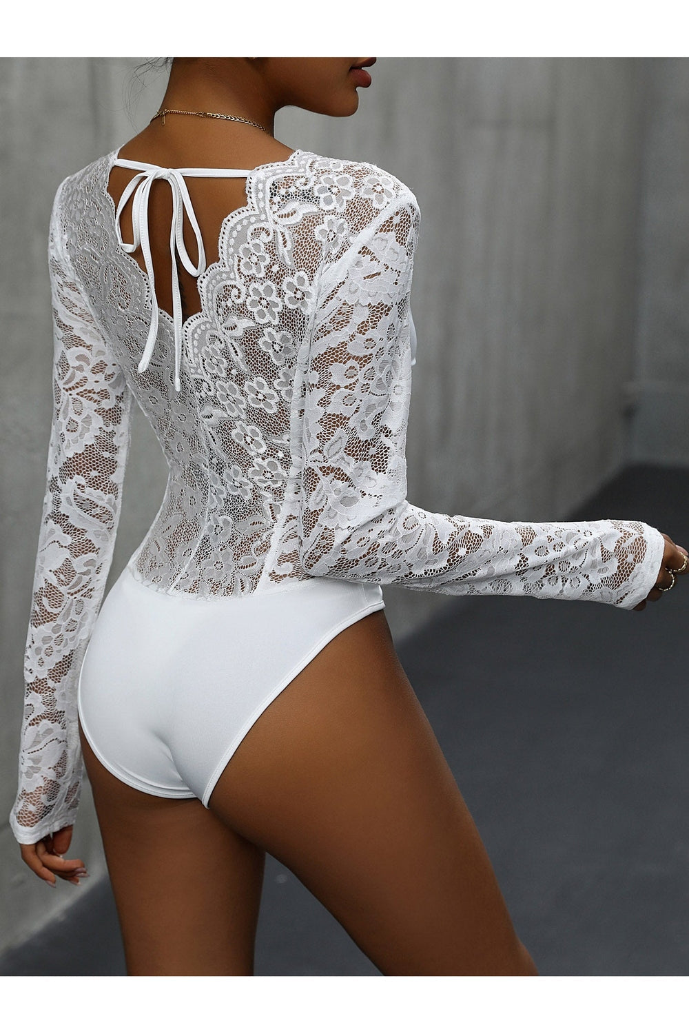 V-Neck Long Sleeve Lace Bodysuit