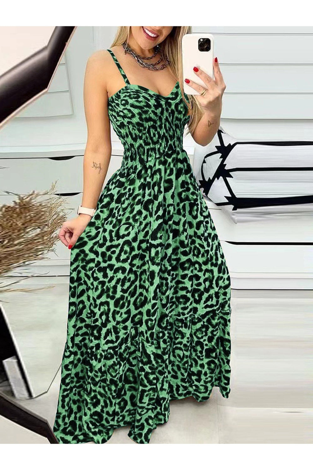 Leopard Sweetheart Neck Cami Dress