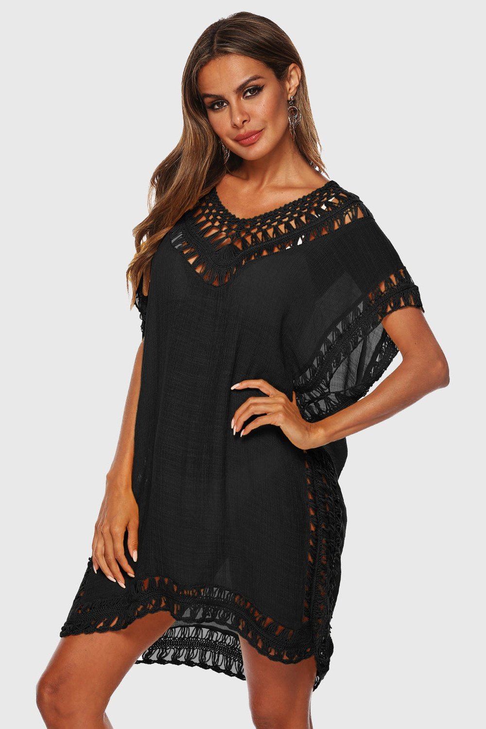 Cutout V-Neck Short Sleeve Cover-Up