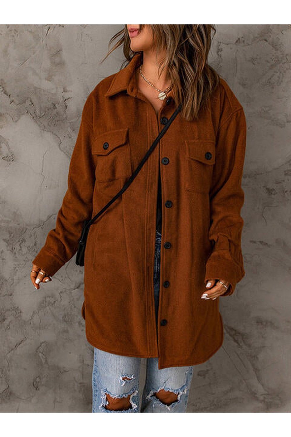 Drop Shoulder Button Down Collared Coat