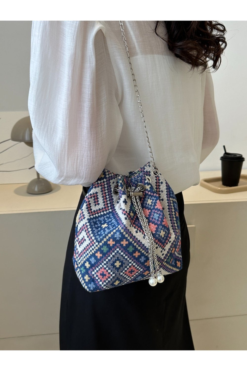 Printed Chain Bucket Bag