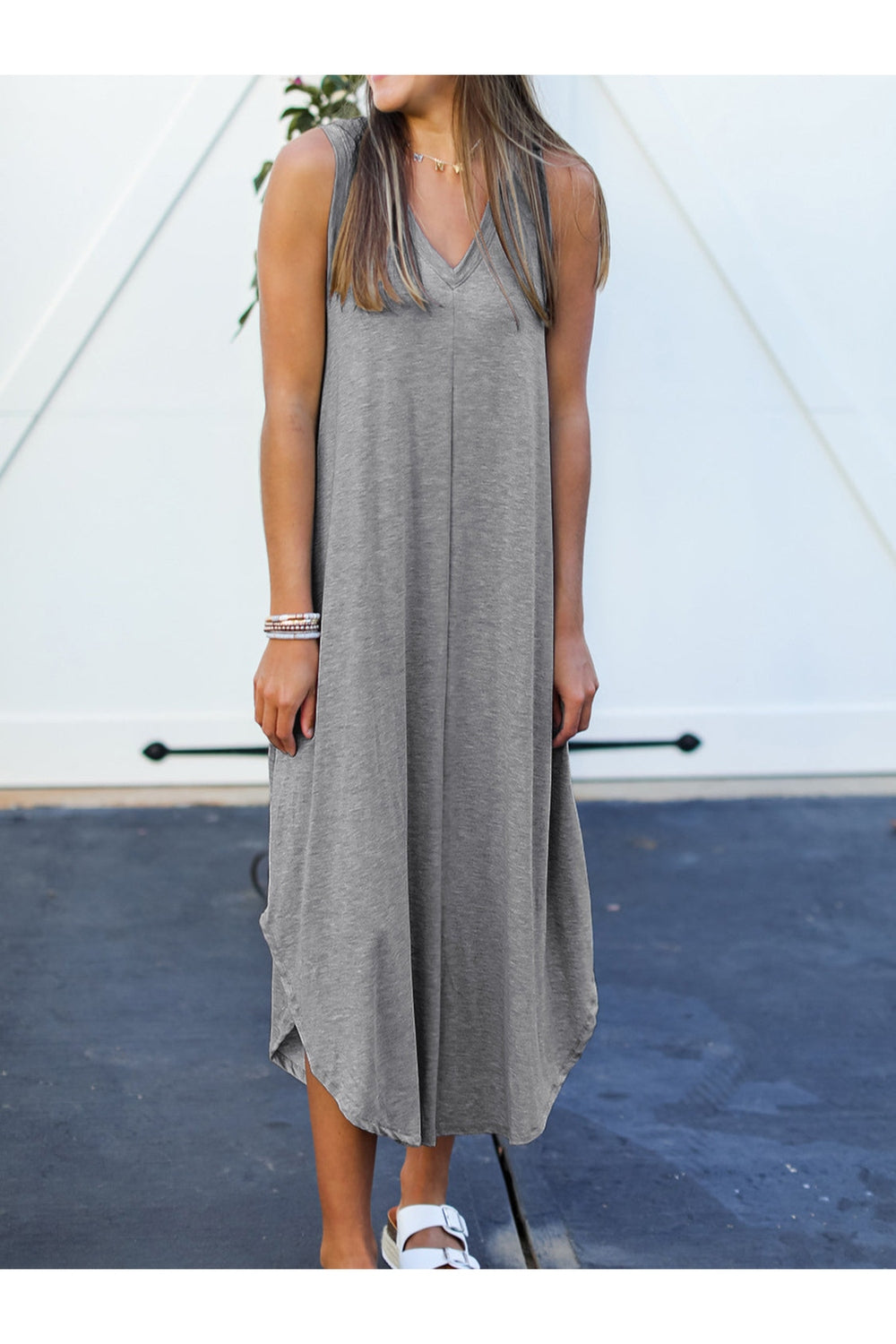 Full Size V-Neck Midi Tank Dress