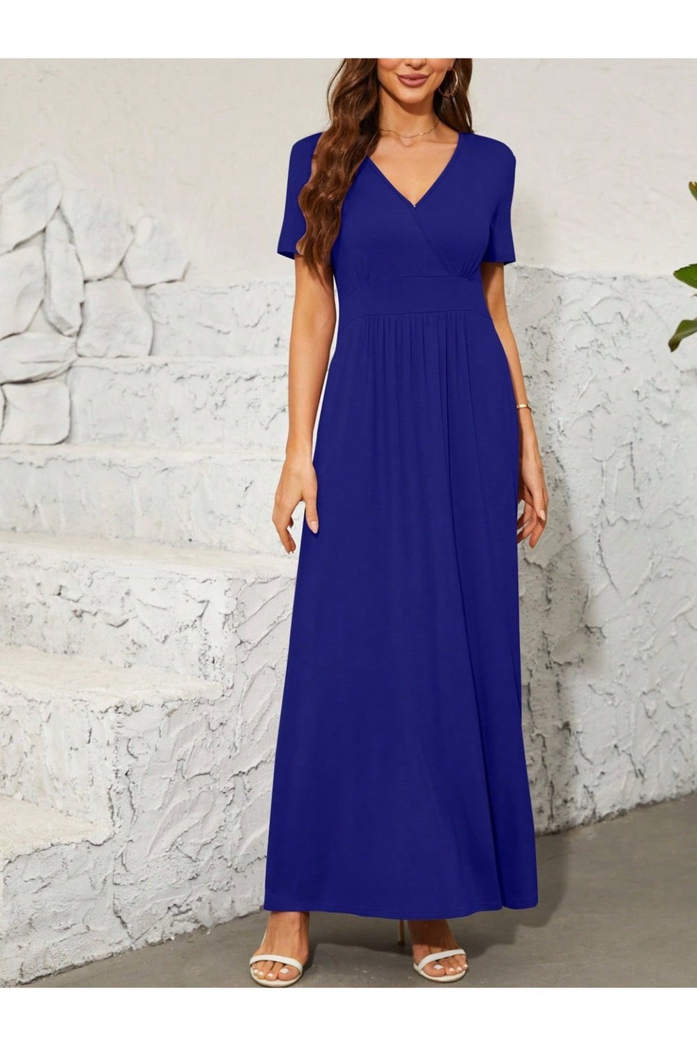 Surplice Short Sleeve Maxi Dress