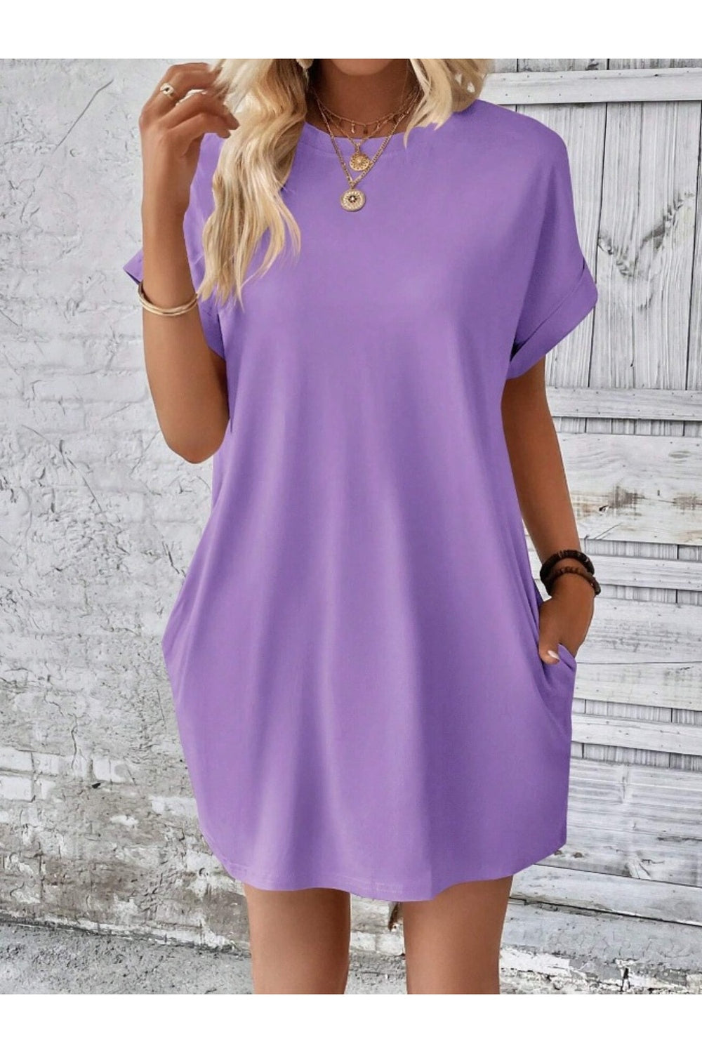 Pocketed Round Neck Short Sleeve Dress