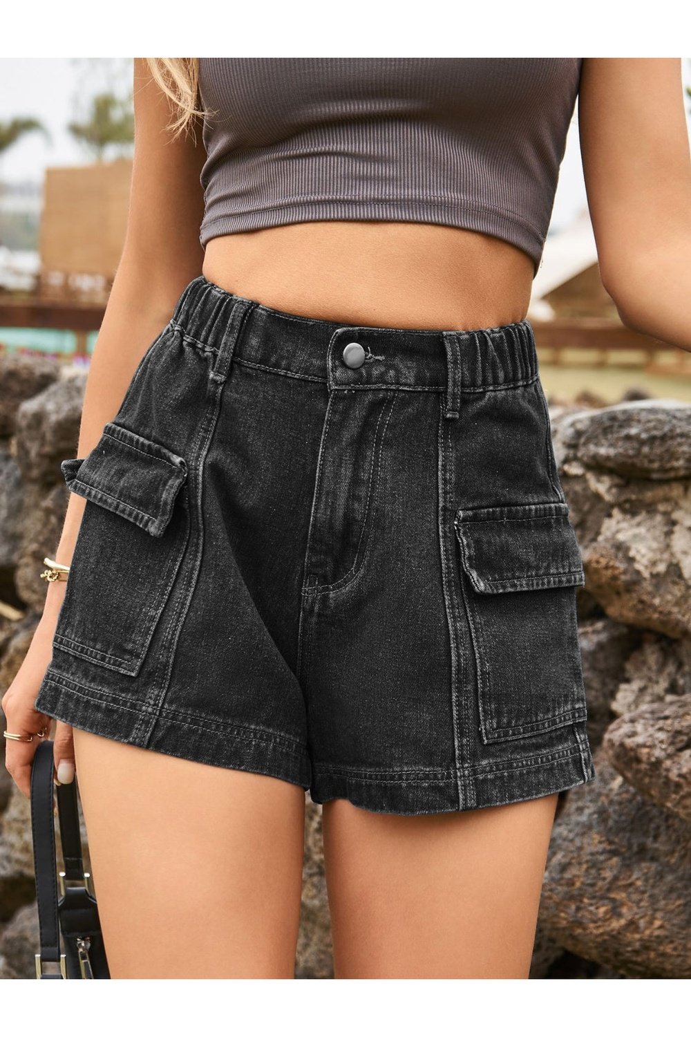 High Waist Denim Shorts with Pockets