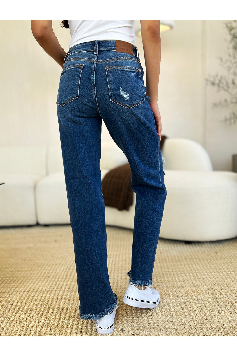 Judy Blue Full Size Mid Rise Distressed Raw Hem Jeans