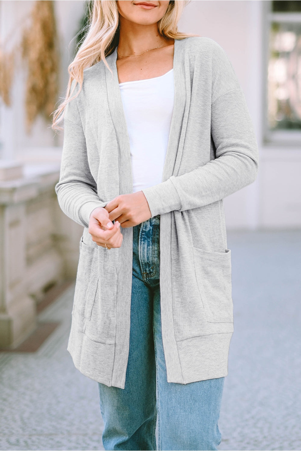 Pocketed Open Front Long Sleeve Cardigan