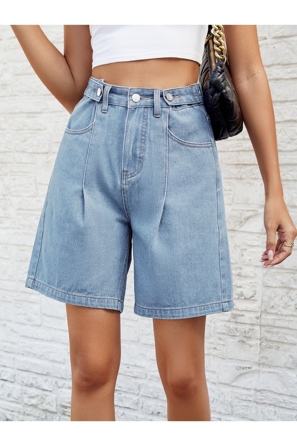 High Waist Denim Shorts with Pockets