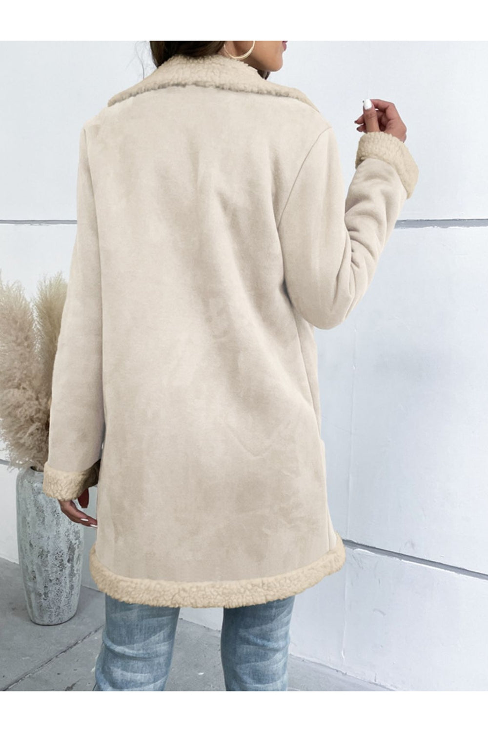 Lapel Collar Teddy Lining Longline Coat