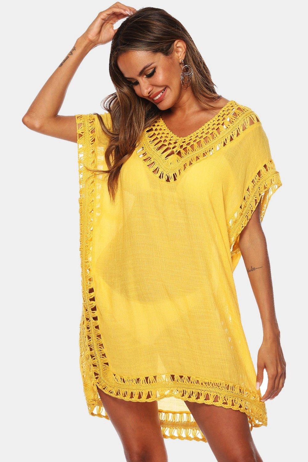 Cutout V-Neck Short Sleeve Cover-Up