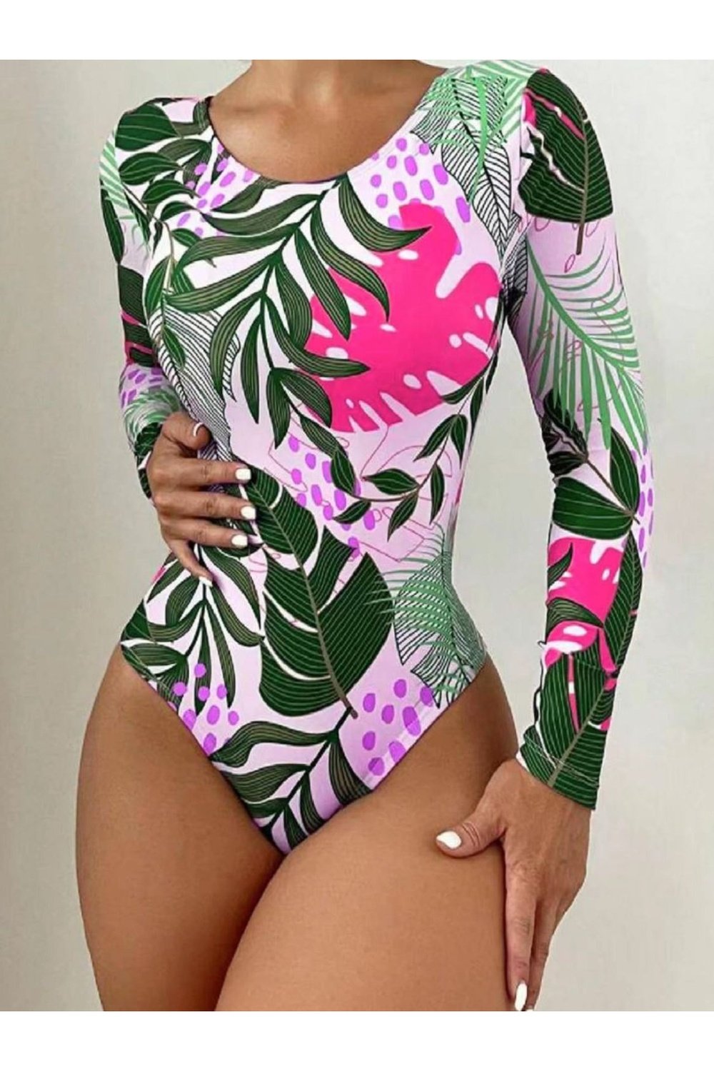 Crisscross Round Neck Long Sleeve Swimwear