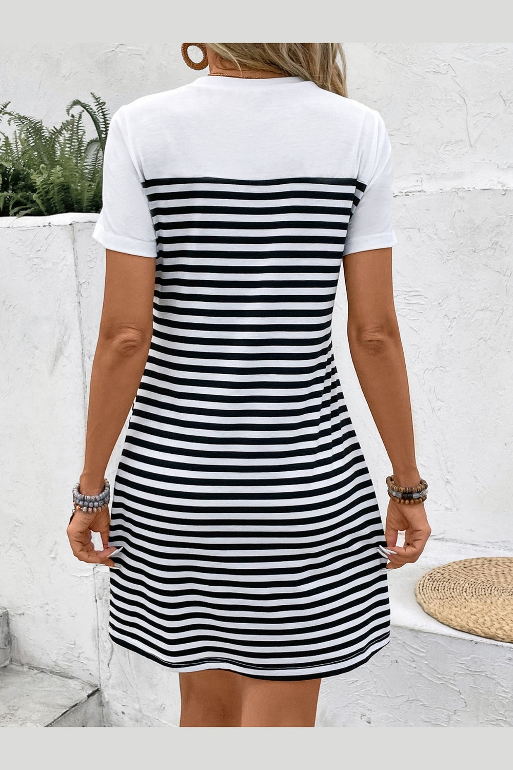 Striped Round Neck Short Sleeve Mini Tee Dress