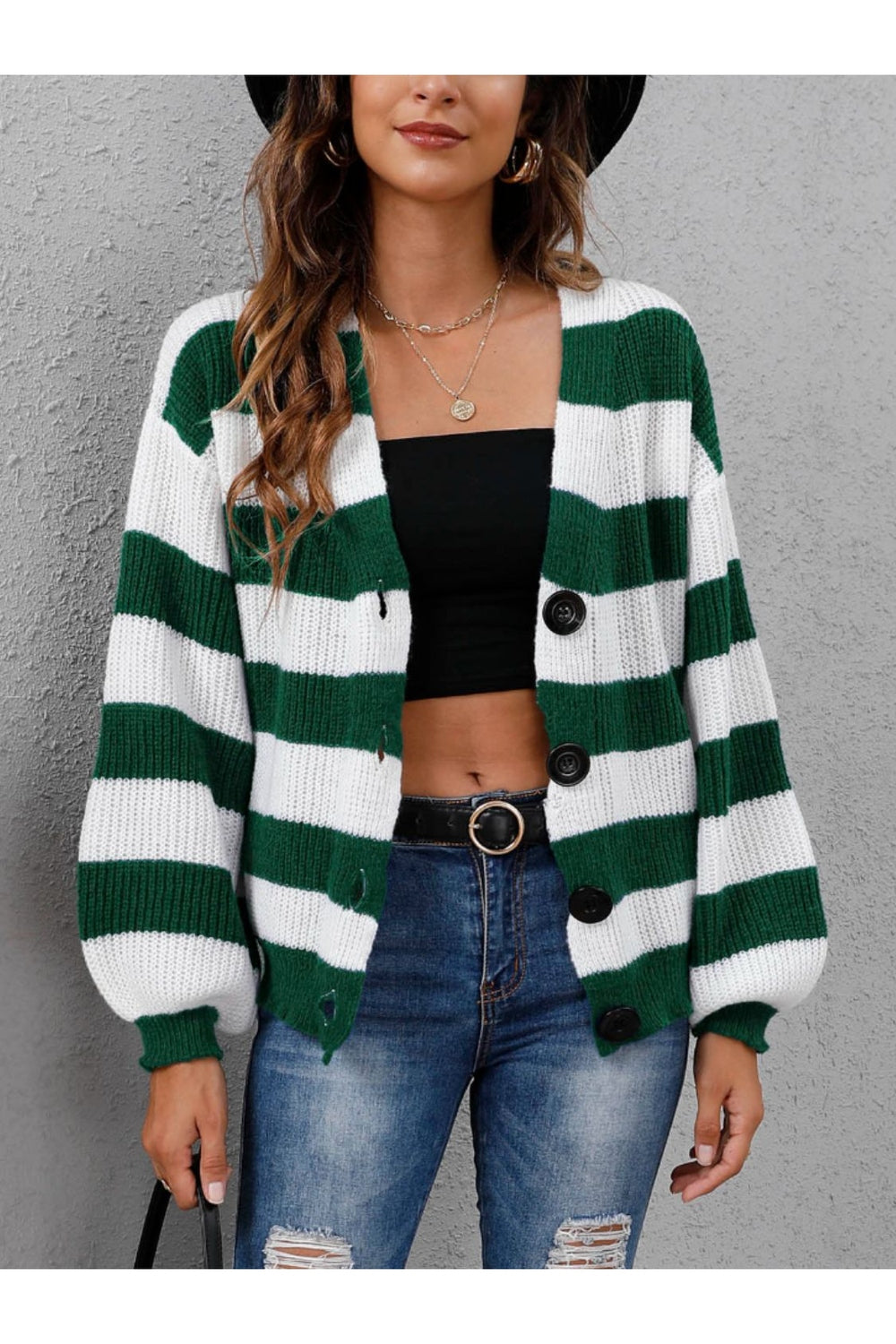 Striped Button Up Long Sleeve Sweater