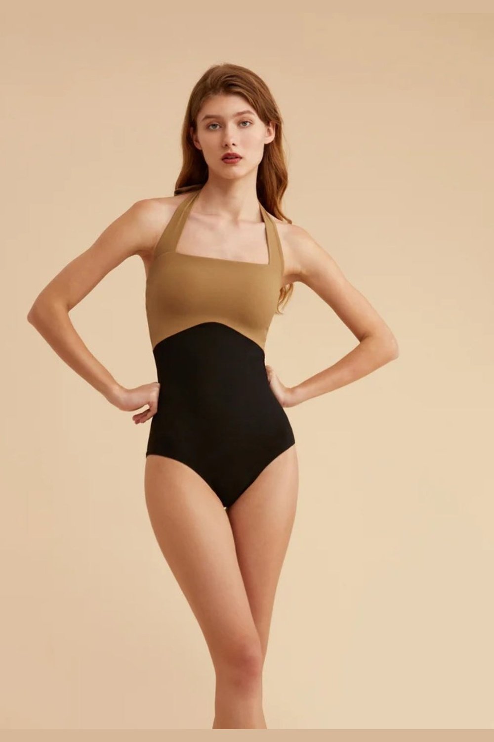 Contrast Halter Neck One-Piece Swimwear