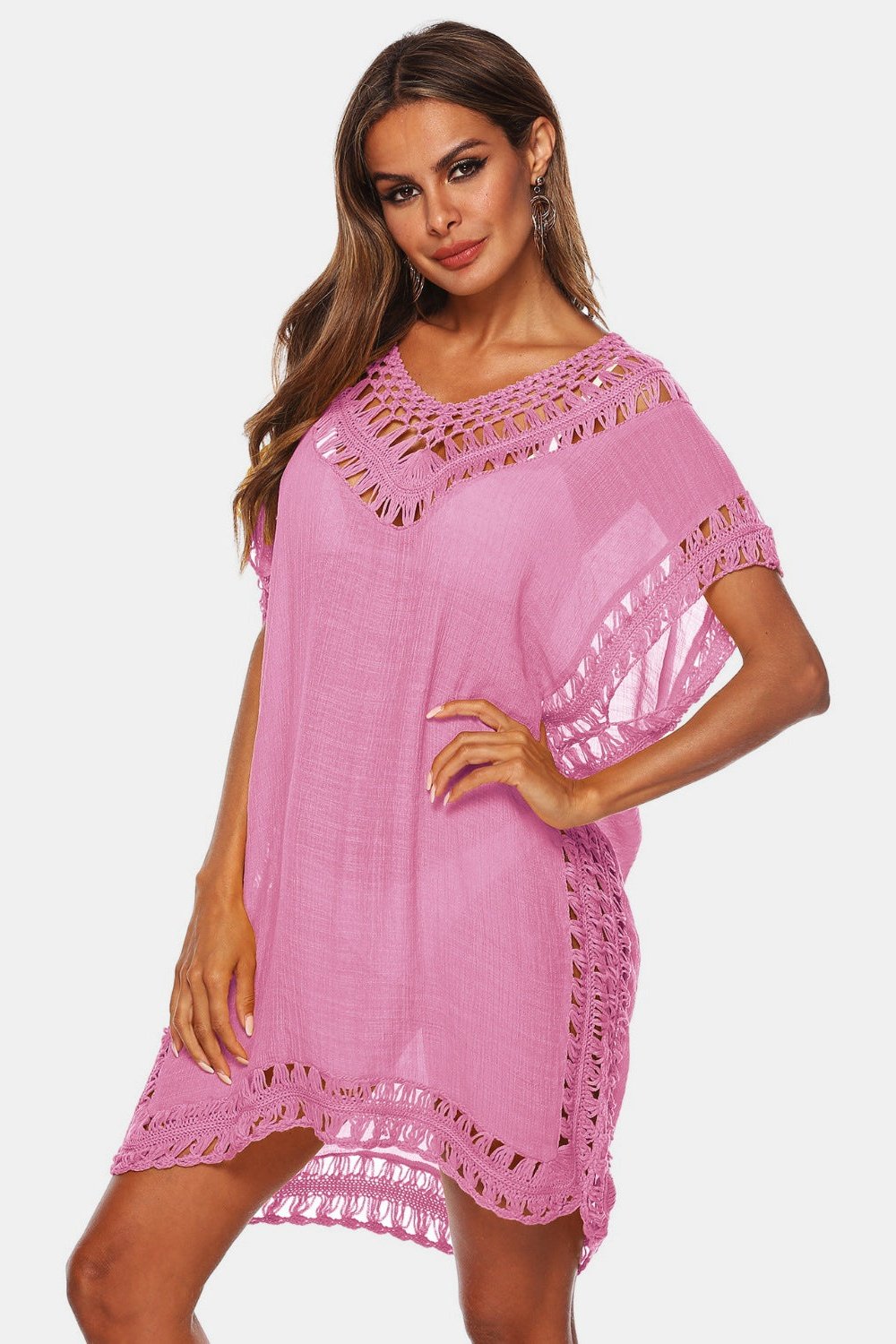 Cutout V-Neck Short Sleeve Cover-Up