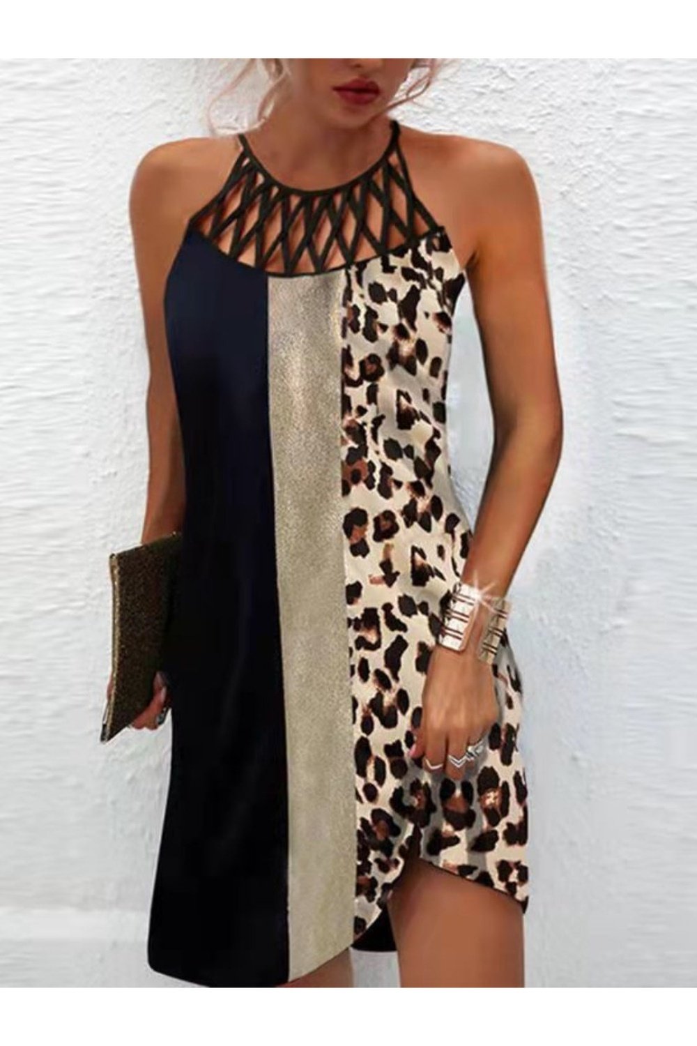 Printed Grecian Neck Mini Dress