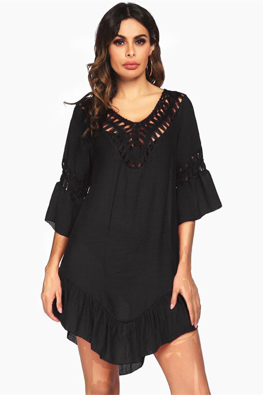 Backless Cutout Three-Quarter Sleeve Cover Up