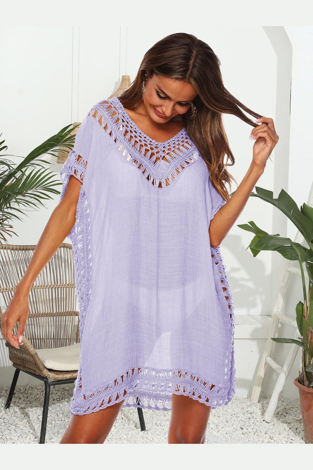 Cutout V-Neck Short Sleeve Cover-Up