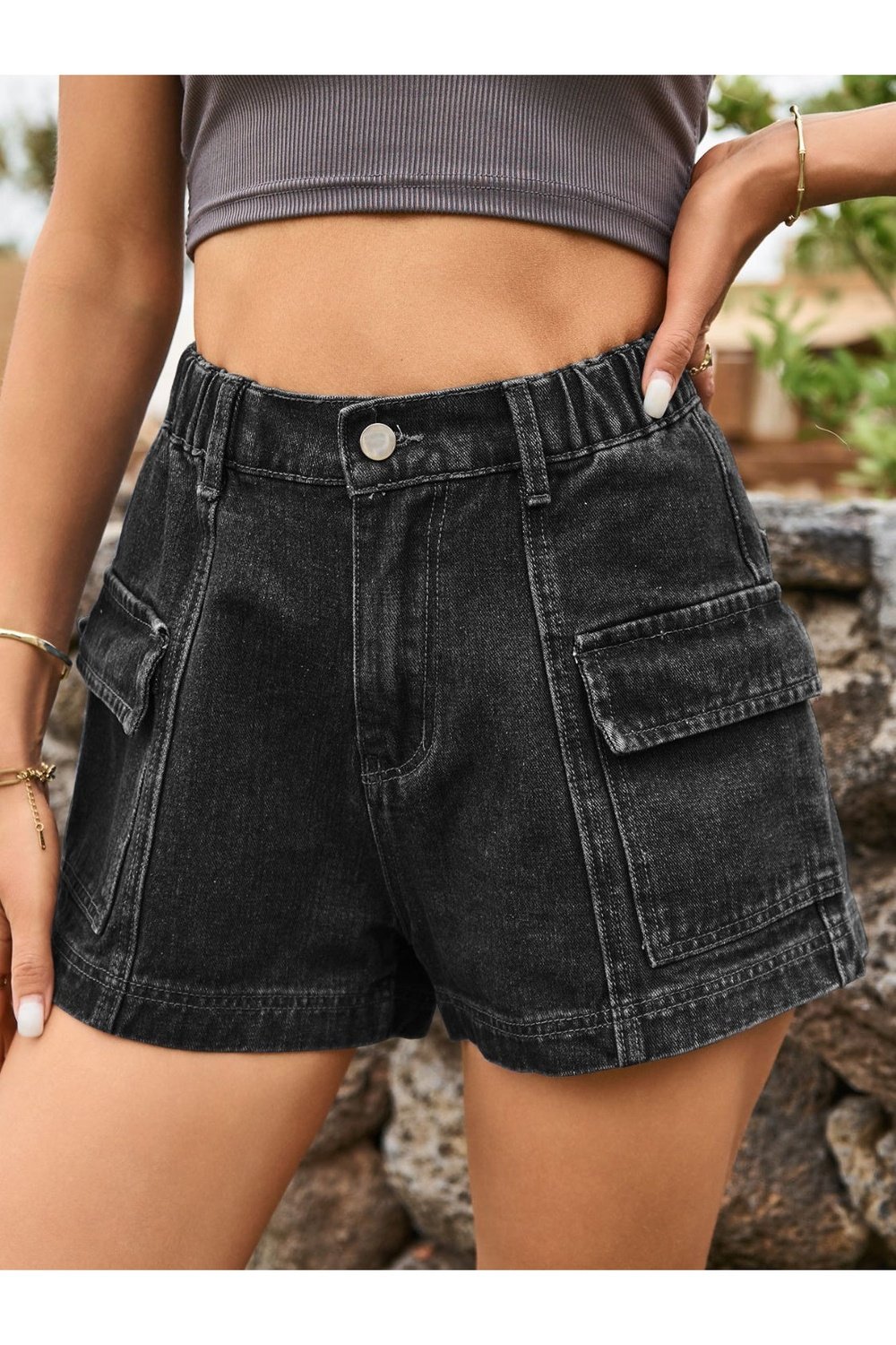 High Waist Denim Shorts with Pockets