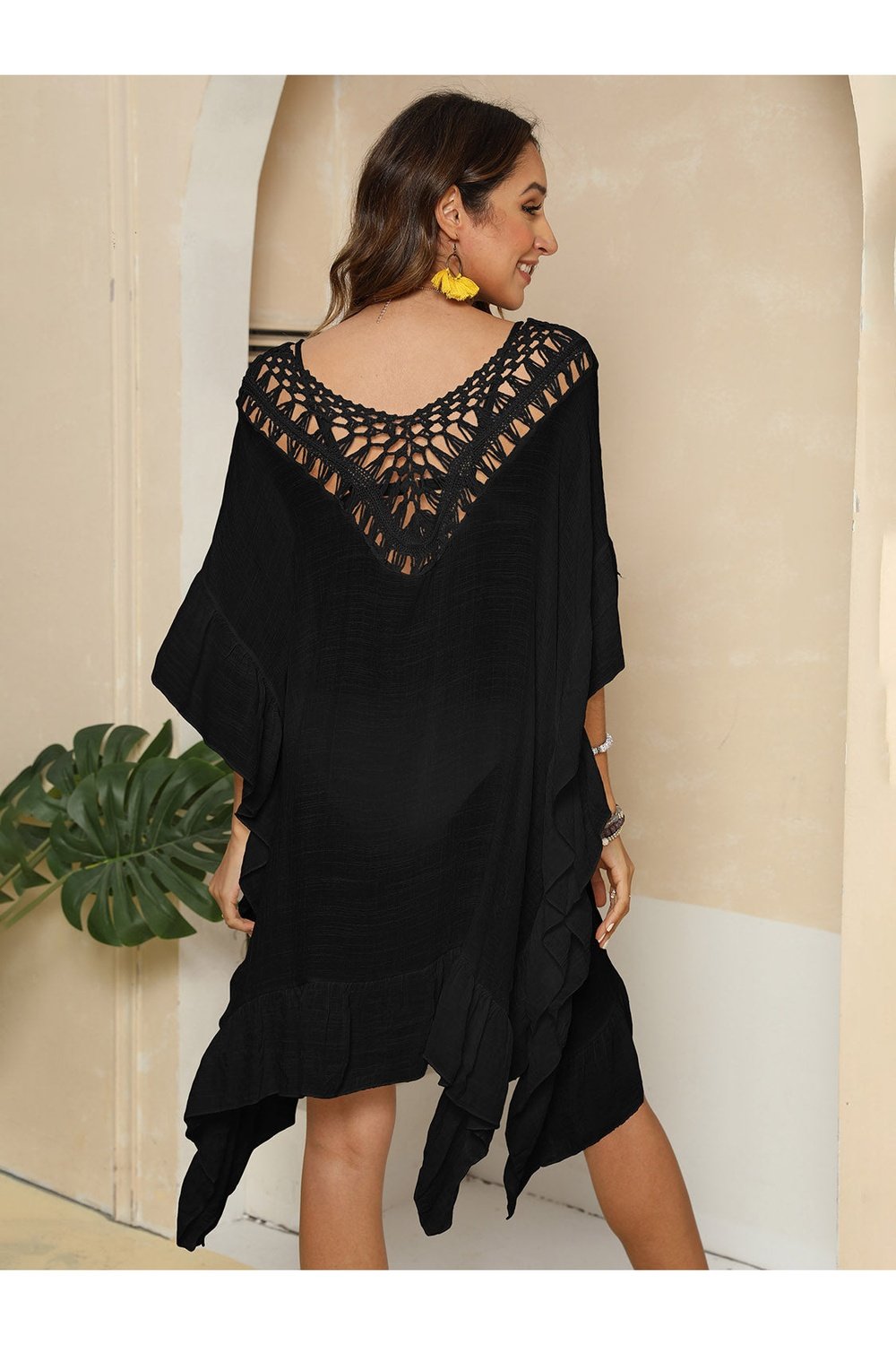 Cutout Ruffled Half Sleeve Cover-Up