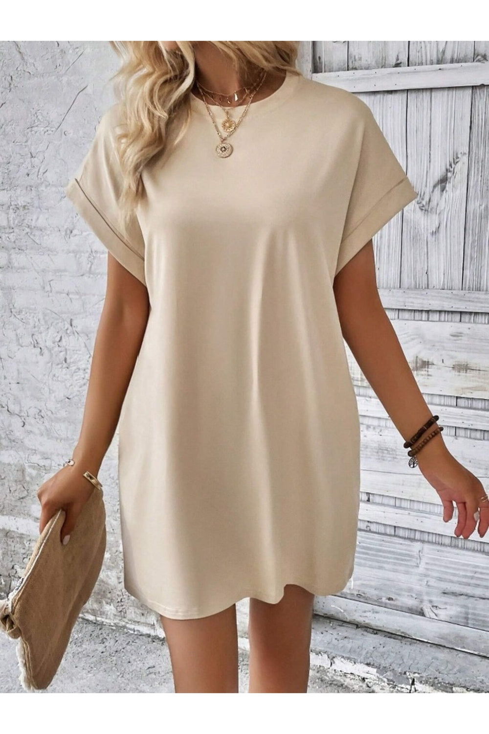 Pocketed Round Neck Short Sleeve Dress