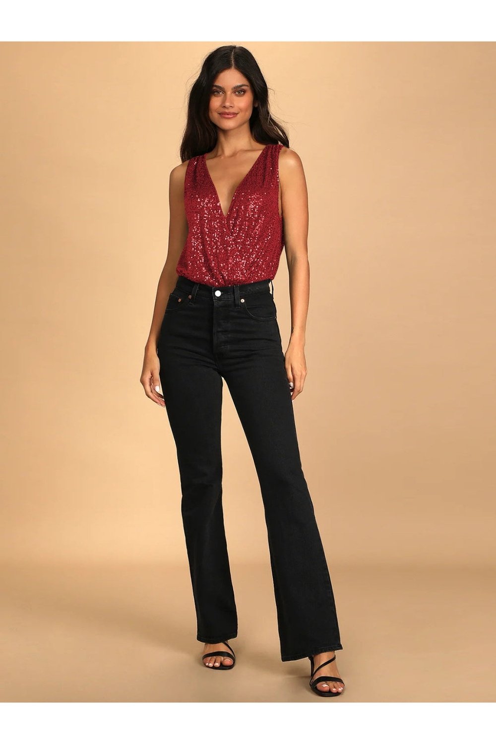 Sequin Surplice Sleeveless Bodysuit