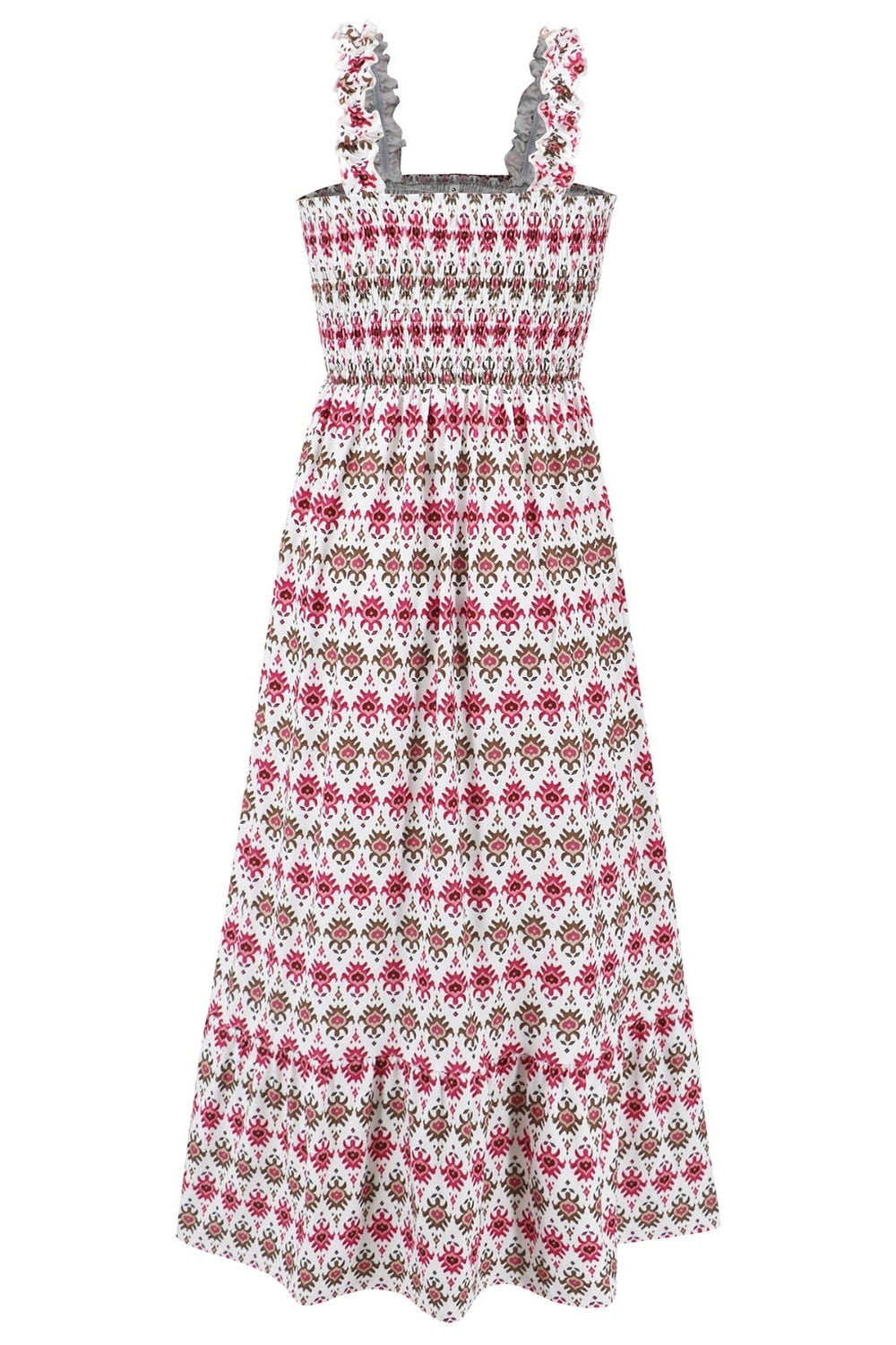 Smocked Printed Square Neck Sleeveless Dress