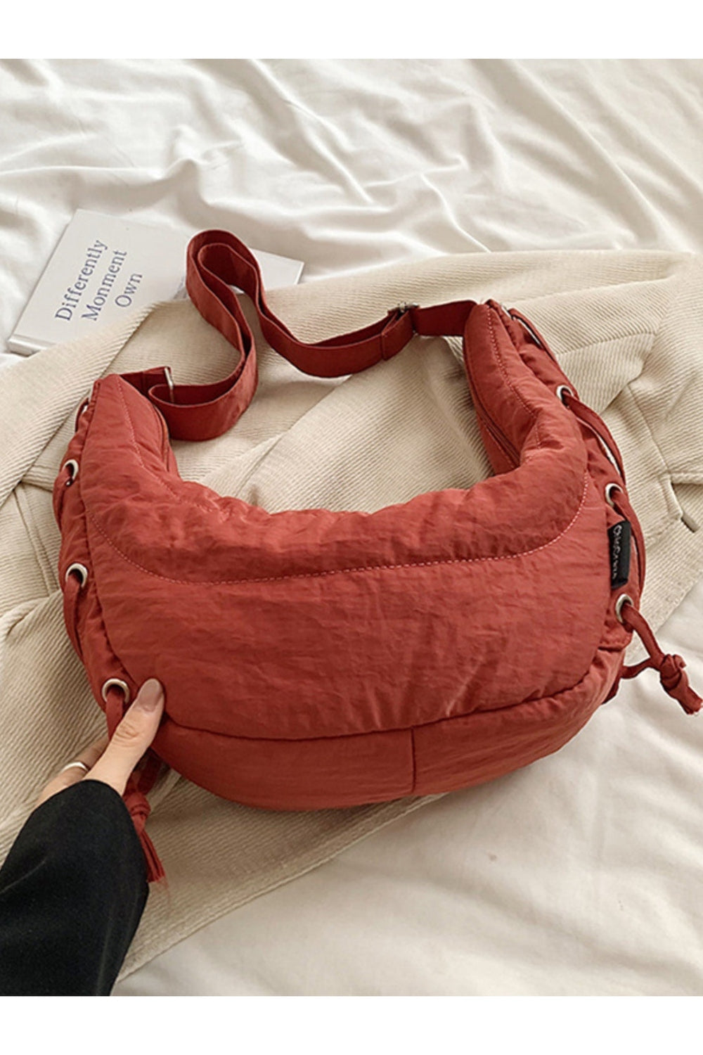 Lace-Up Polyester Crossbody Bag