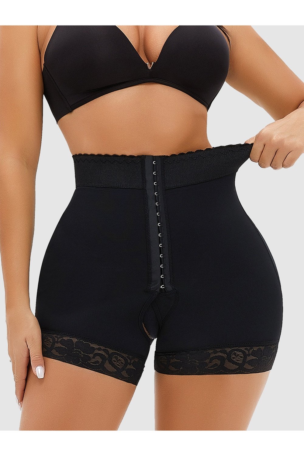 Full Size Lace Detail Hook-and-Eye Shaping Shorts