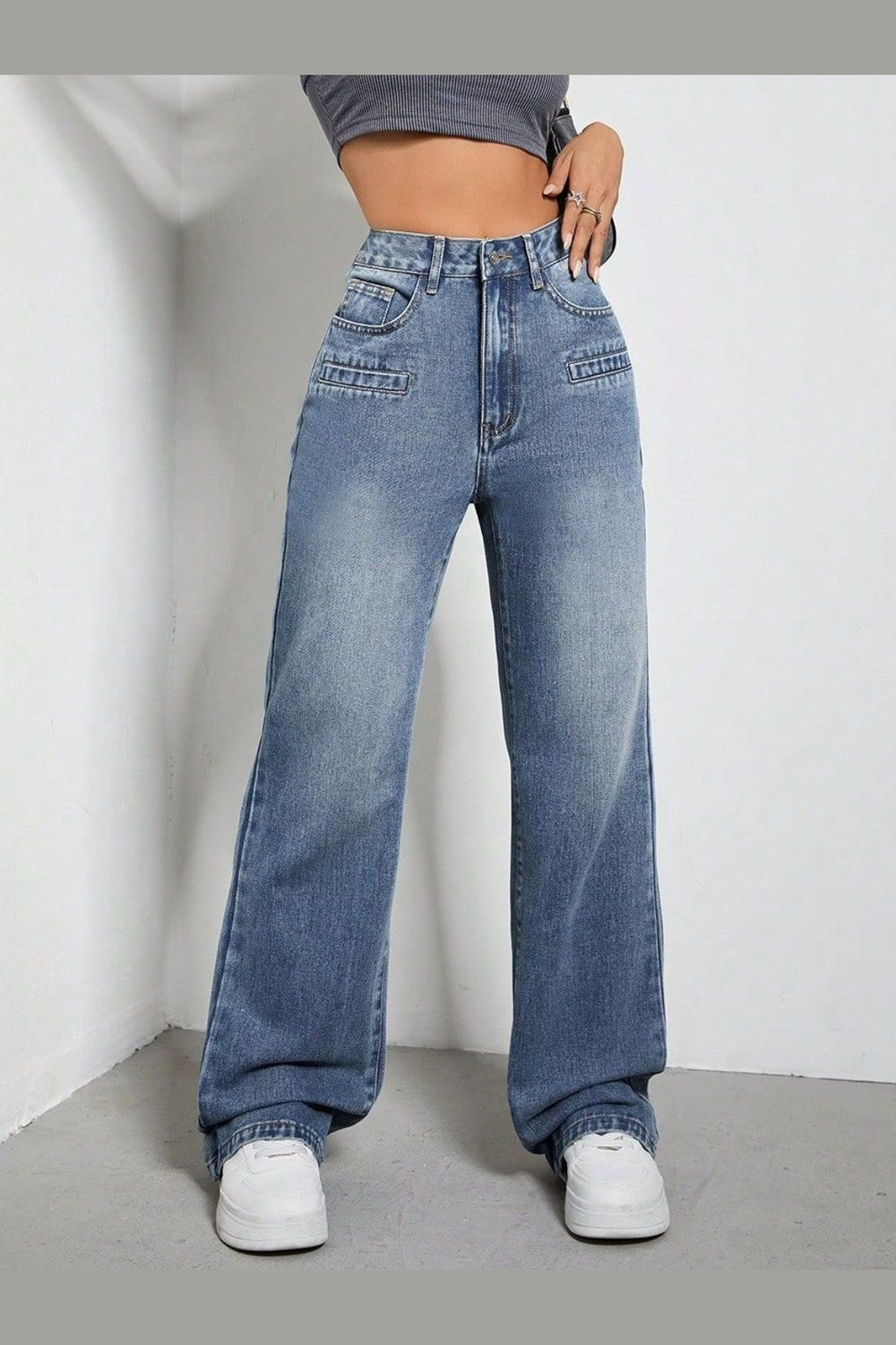 High Rise Wide Leg Jeans with Pockets