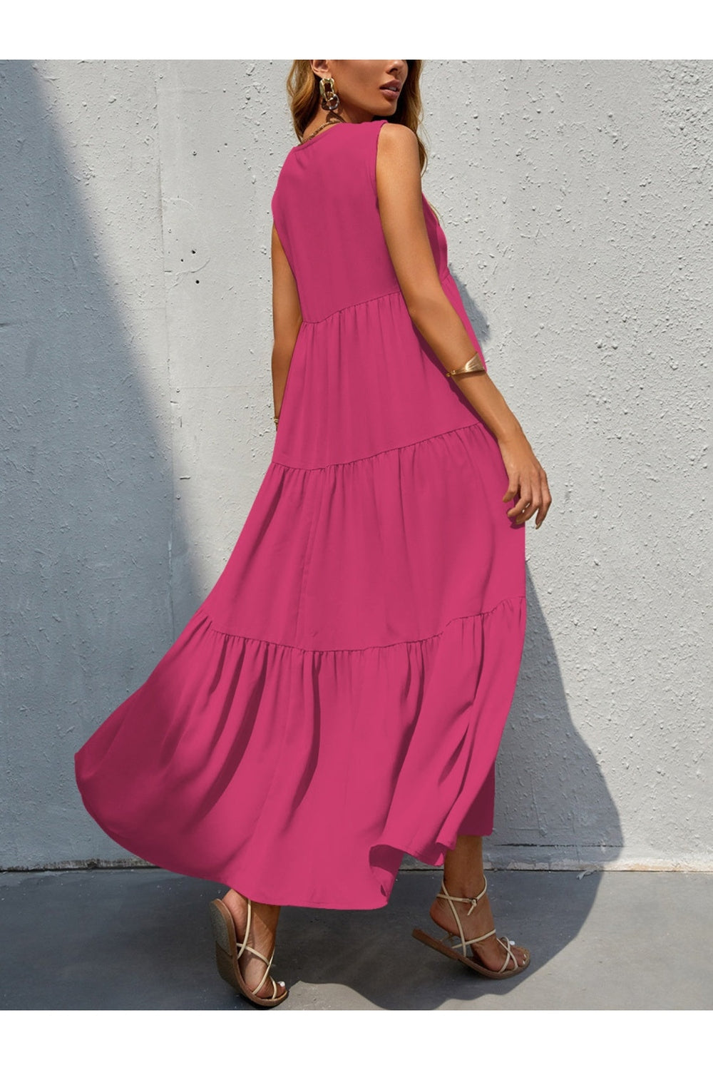 Tiered V-Neck Sleeveless Dress