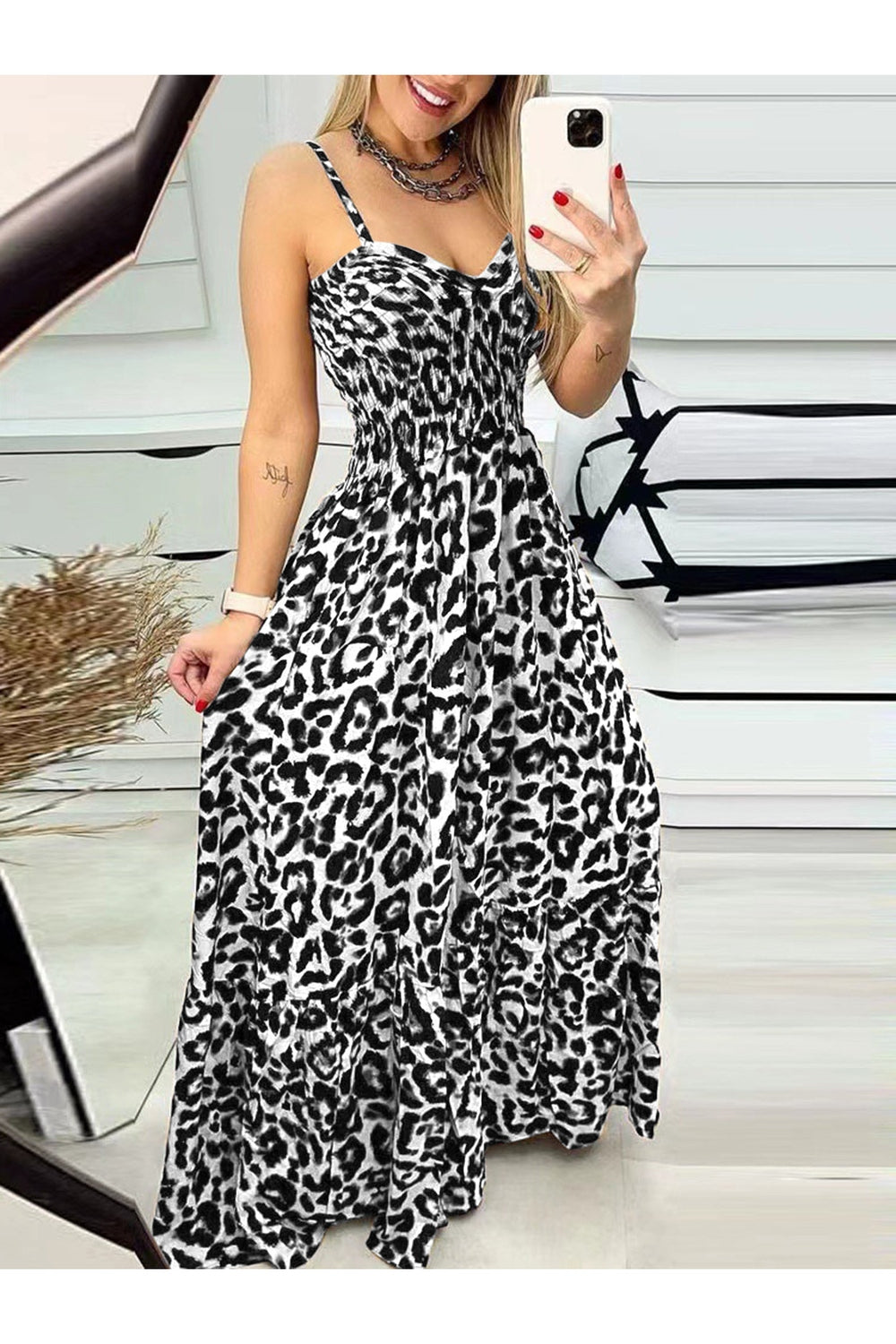 Leopard Sweetheart Neck Cami Dress