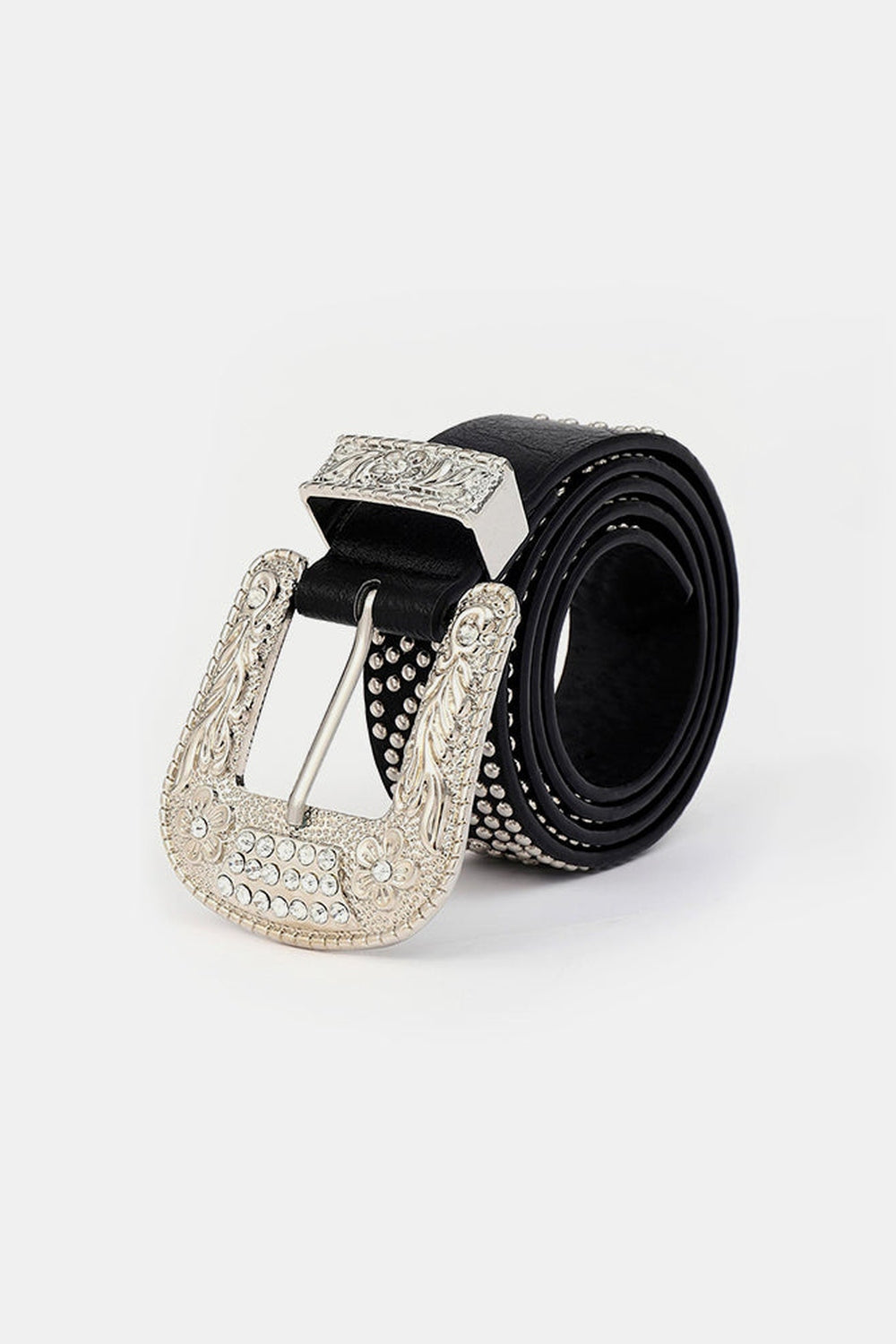 Studded Rhinestone PU Leather Belt