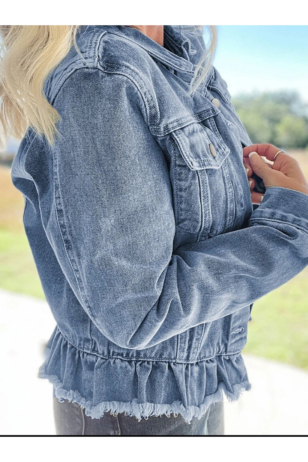 Raw Hem Long Sleeve Denim Jacket